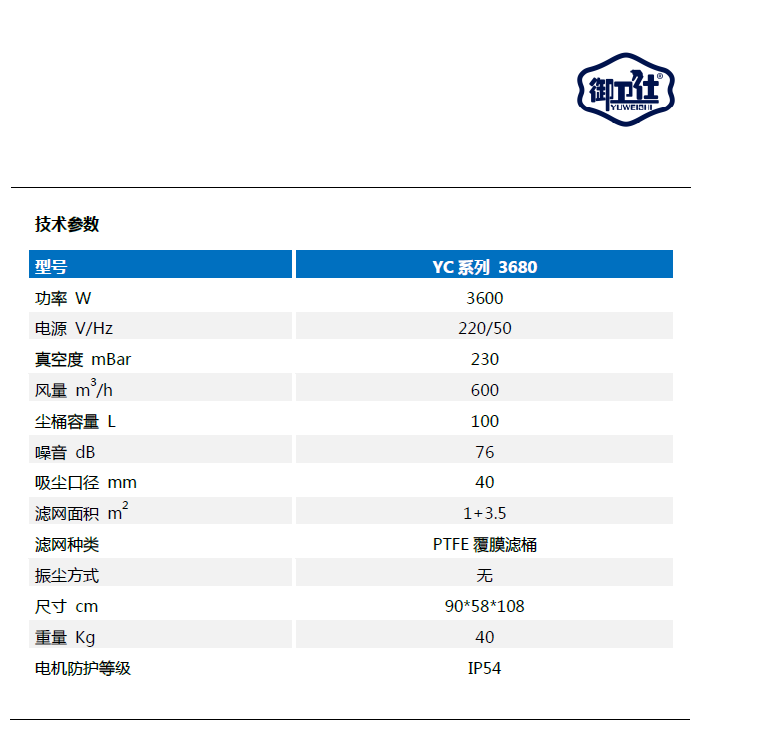 御卫仕220V工业吸尘器YC-3680