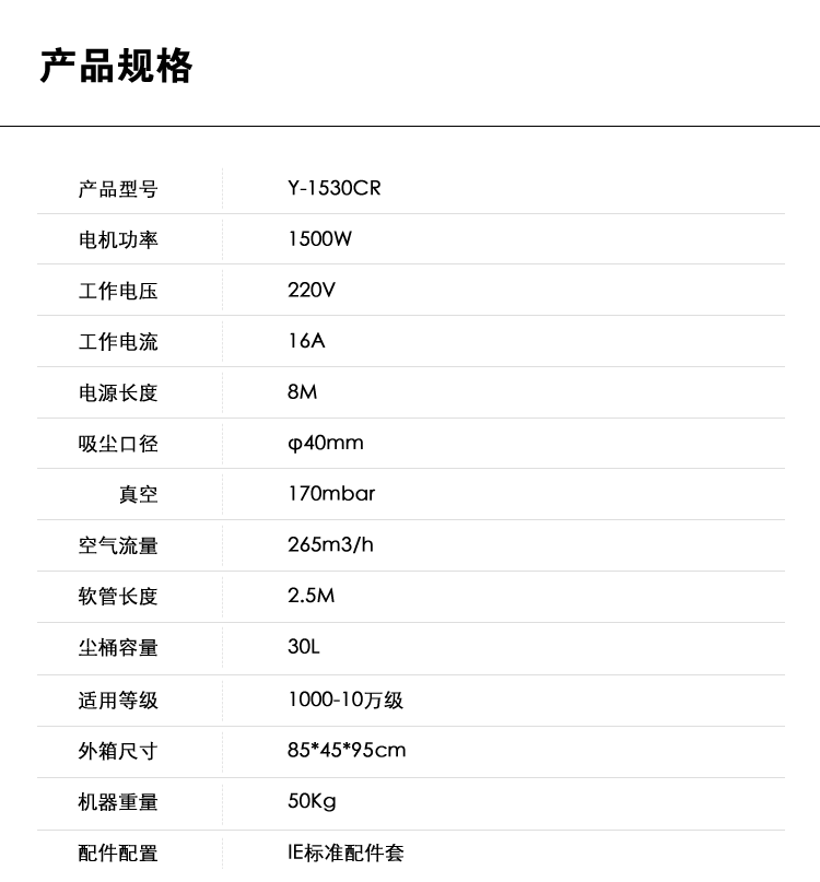 御卫仕无尘室吸尘器Y-1530CR